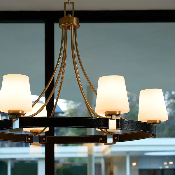Upscale Crown-Style Chandelier with Fashion-Inspired Leather Accents - Image 9