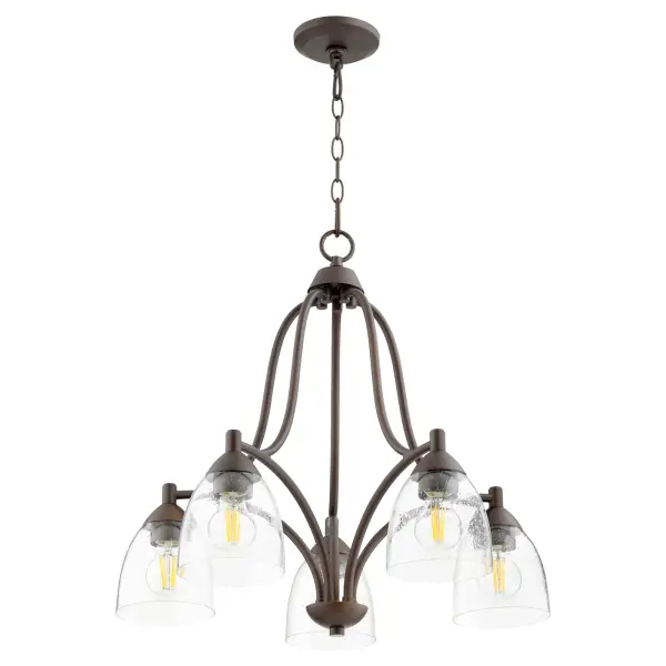 The Barkley 5-Light Chandelier combines sinuous tube frames with opal glass shades for a sophisticated look that bridges traditional and contemporary styles. Its clean-lined design and oiled bronze finish work beautifully in dining rooms and breakfast nooks.