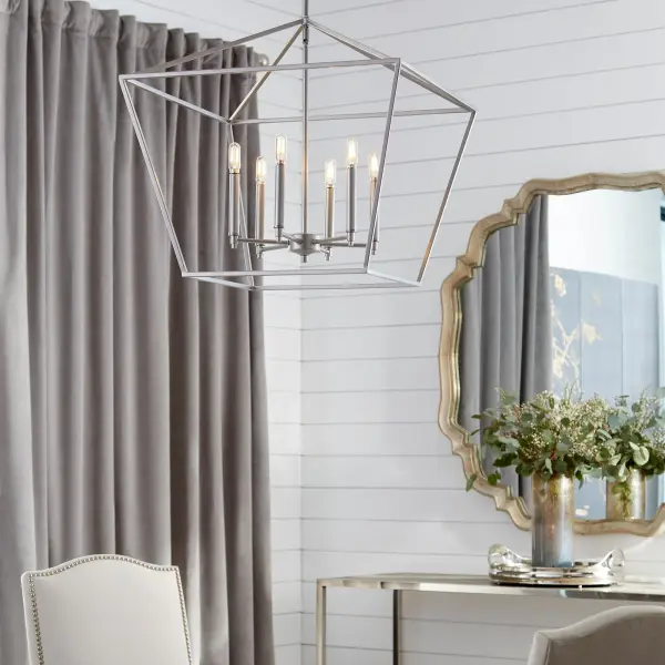 The Gabriel chandelier delivers minimal elegance with maximum versatility. Its Classic Nickel finish and included candle sleeves in three finishes allow customization to match any aesthetic, making it perfect for kitchens, dining rooms, or entryways. - alternate view
