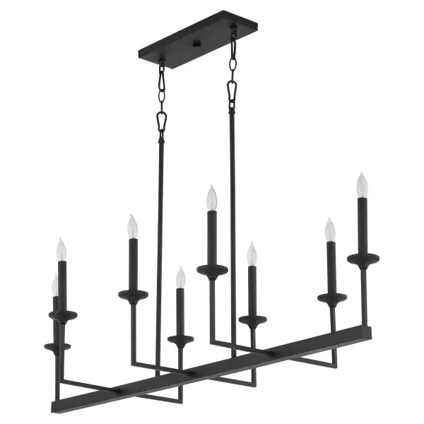 The Eldorado 8-Light Linear Chandelier combines clean lines with traditional bobeches in a versatile matte black finish. Its linear design makes it perfect for dining tables and kitchen islands, while classic details add timeless charm.