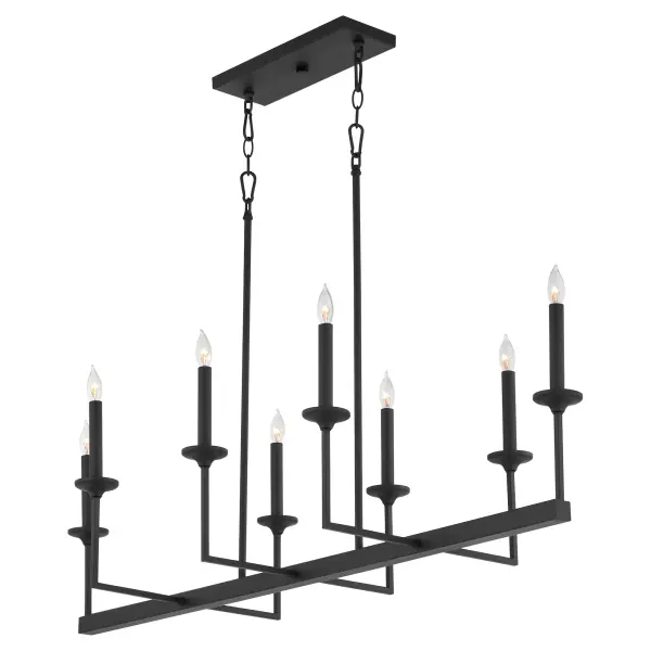 The Eldorado 8-Light Linear Chandelier combines clean lines with traditional bobeches in a versatile matte black finish. Its linear design makes it perfect for dining tables and kitchen islands, while classic details add timeless charm. - alternate view