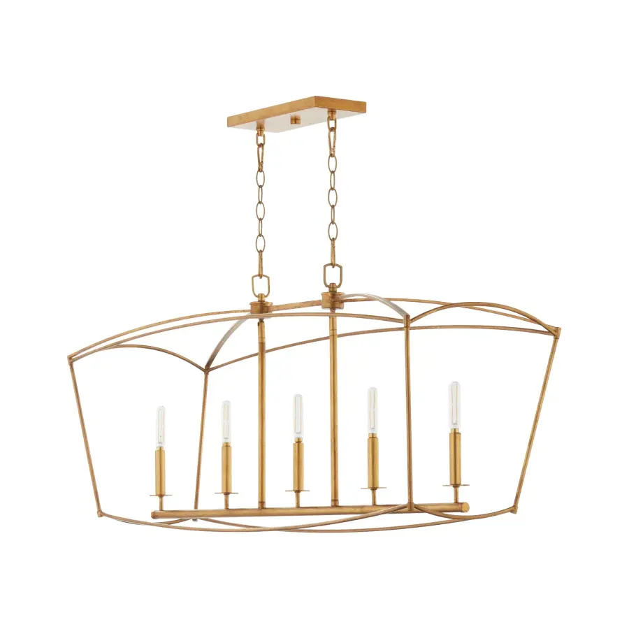 Elegant Linear Chandelier with Distinctive Pentagonal Cage Design - Image 1