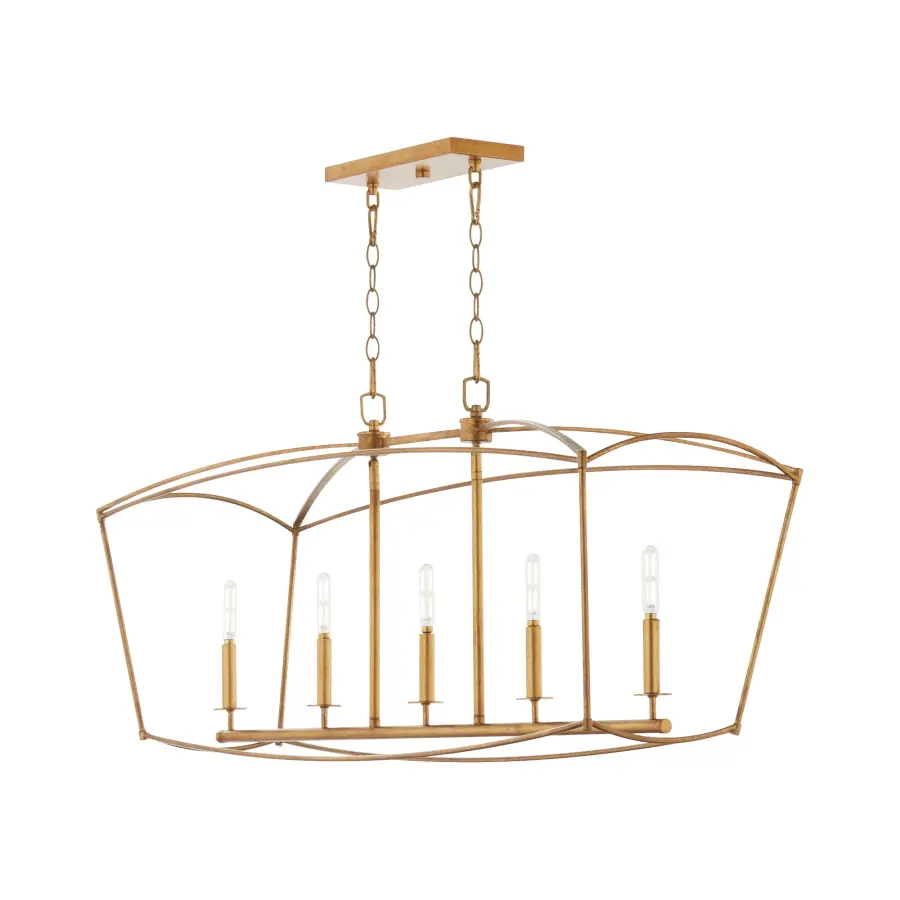 Elegant Linear Chandelier with Distinctive Pentagonal Cage Design - Image 2