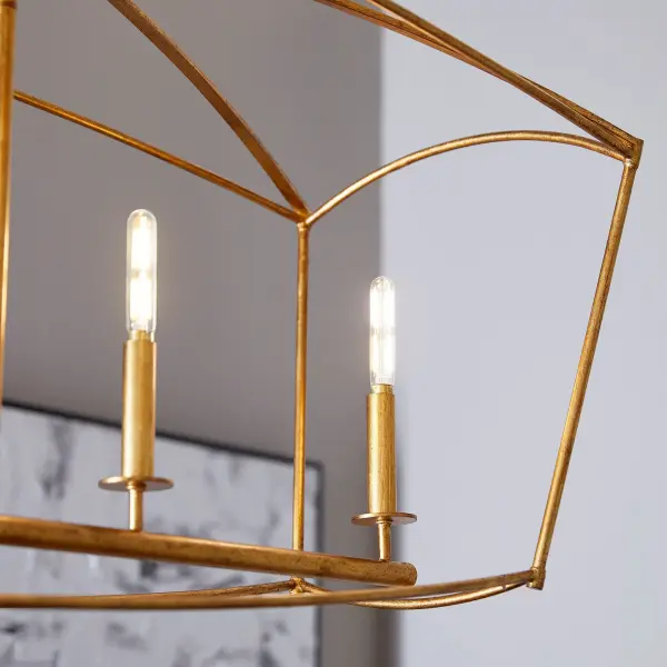 Elegant Linear Chandelier with Distinctive Pentagonal Cage Design - Image 5