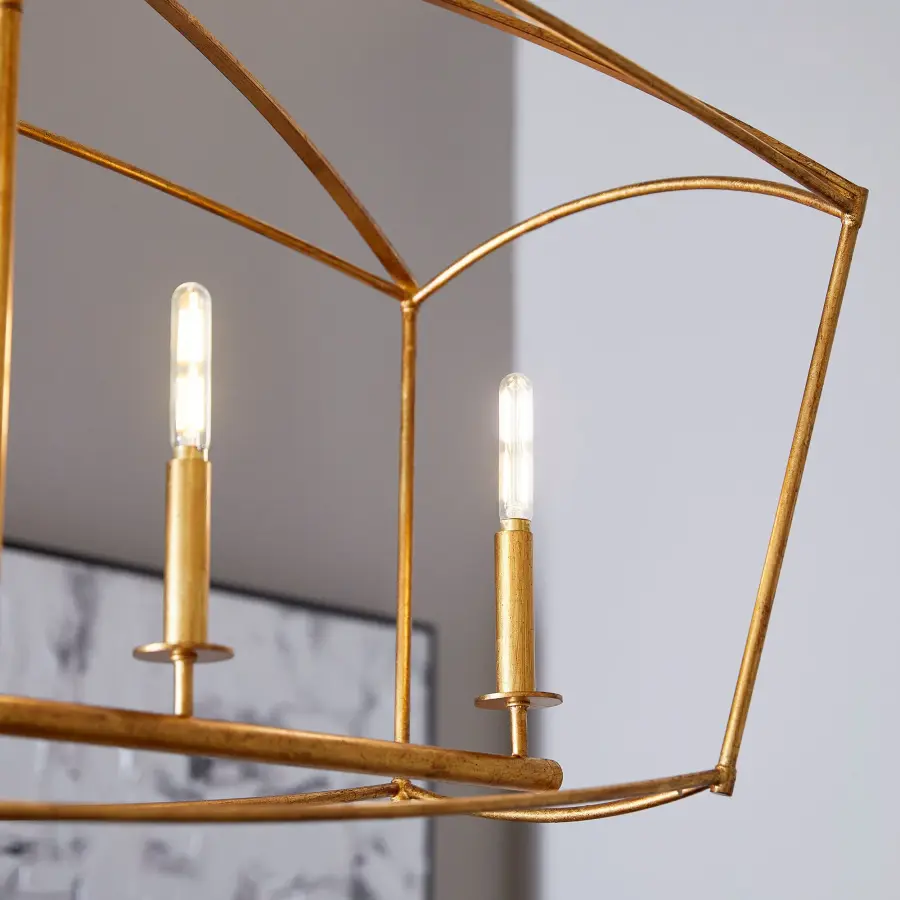 Elegant Linear Chandelier with Distinctive Pentagonal Cage Design - Image 5