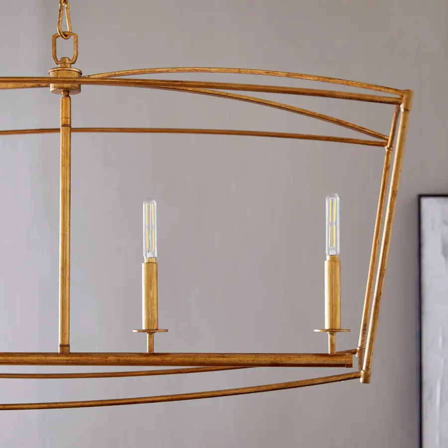 Elegant Linear Chandelier with Distinctive Pentagonal Cage Design - Image 6