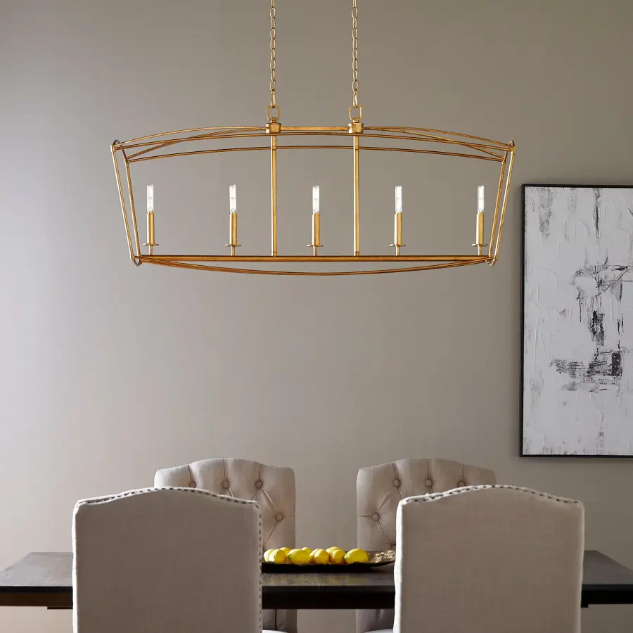 Elegant Linear Chandelier with Distinctive Pentagonal Cage Design - Image 8