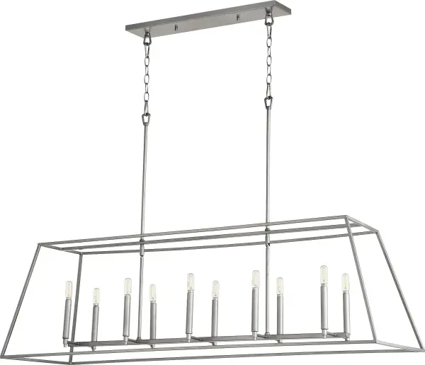 The Gabriel linear pendant offers exceptional versatility with three included candle sleeve finishes (noir, satin nickel, aged brass), allowing you to customize the look. Its minimal transitional design works across multiple aesthetics.