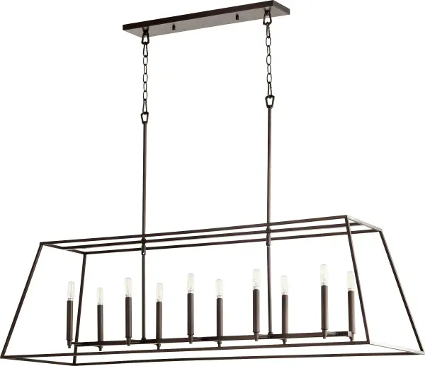 The Gabriel 10-light linear pendant delivers minimal design with maximum versatility. Its Oiled Bronze finish and included candle sleeves in three finishes (Noir, Satin Nickel, Aged Brass) allow customization to match any aesthetic.
