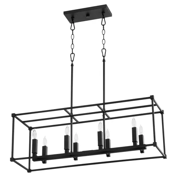 The Olympus 8-light linear pendant combines geometric sophistication with practical versatility. Its noir finish provides a bold statement, while three interchangeable candle sleeve options let you customize the look to match your décor.