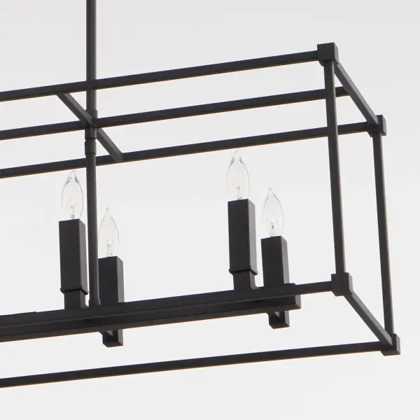 The Olympus 8-light linear pendant combines geometric sophistication with practical versatility. Its noir finish provides a bold statement, while three interchangeable candle sleeve options let you customize the look to match your décor. - alternate view