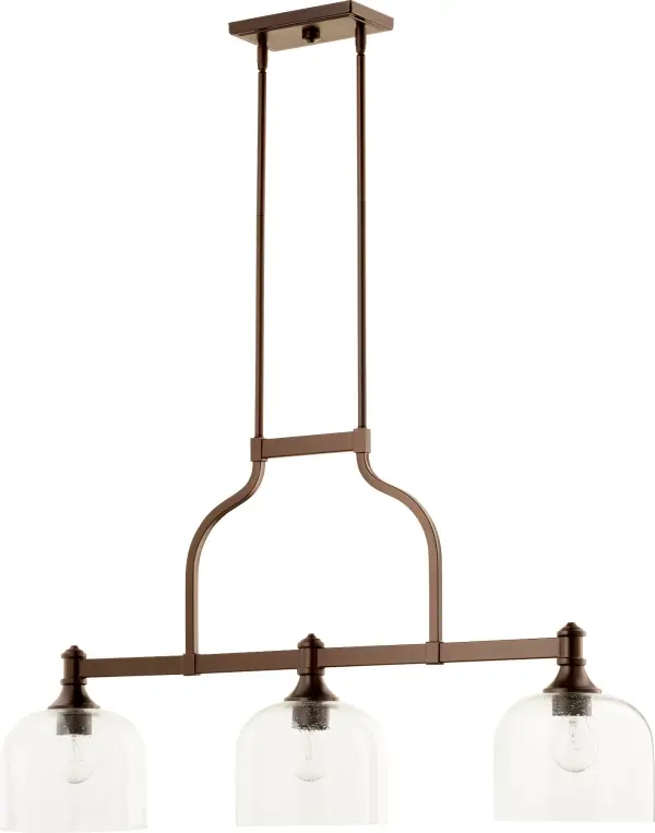 The Richmond pendant combines traditional design with a playful twist through its semicircular arms and curved frosted glass shades. Perfect for kitchen islands and dining areas, this 3-light fixture delivers both style and function.