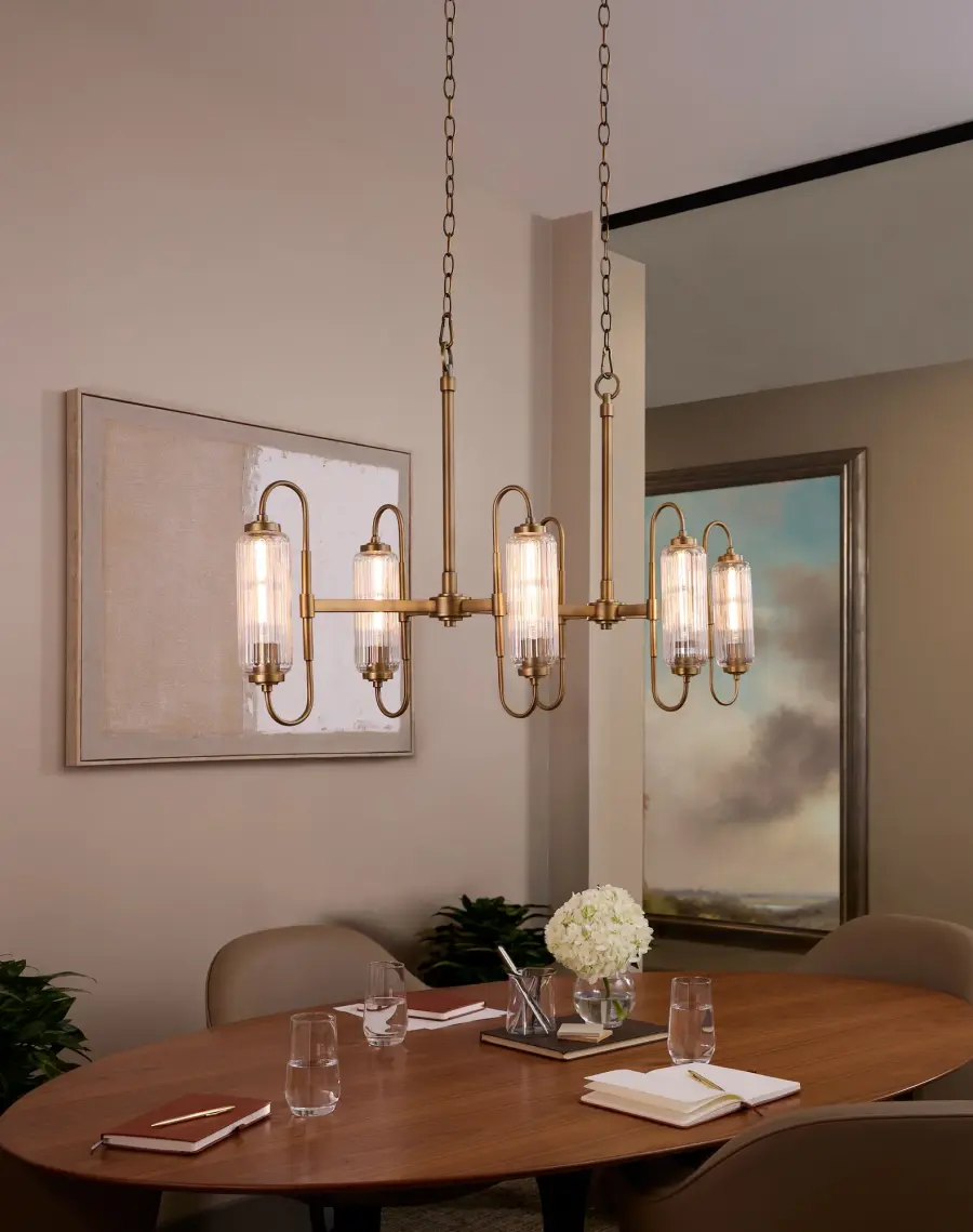 Whitmire 6-Light Linear Chandelier in Brushed Brass - Image 5