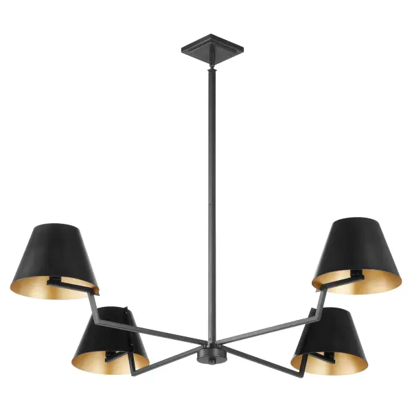 The Bliss 48" chandelier masterfully blends classic and modern aesthetics with its clean lines and elegant tapered shades. The matte black exterior with gold interior creates a luxurious duo-tone effect that elevates any space.