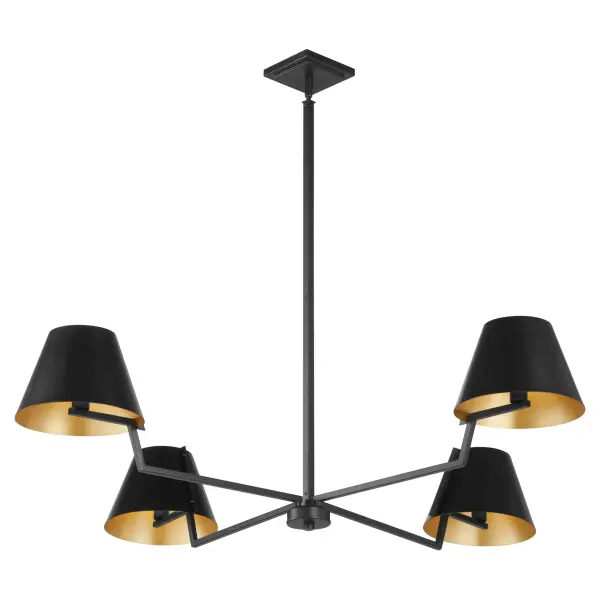 The Bliss 48" chandelier masterfully blends classic and modern aesthetics with its clean lines and elegant tapered shades. The matte black exterior with gold interior creates a luxurious duo-tone effect that elevates any space. - alternate view