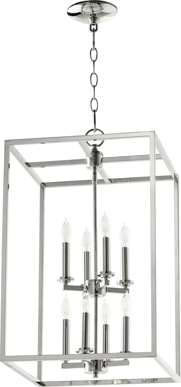 8-Light Cuboid Entry Chandelier in Polished Nickel