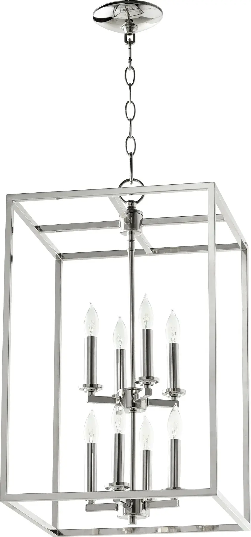 8-Light Cuboid Entry Chandelier in Polished Nickel