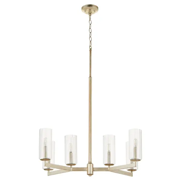 The Merrick 6-Light Chandelier combines geometric simplicity with refined aged silver leaf finish, offering transitional style that bridges traditional and contemporary spaces with understated sophistication.