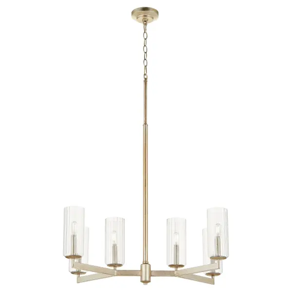 The Merrick 6-Light Chandelier combines geometric simplicity with refined aged silver leaf finish, offering transitional style that bridges traditional and contemporary spaces with understated sophistication. - alternate view