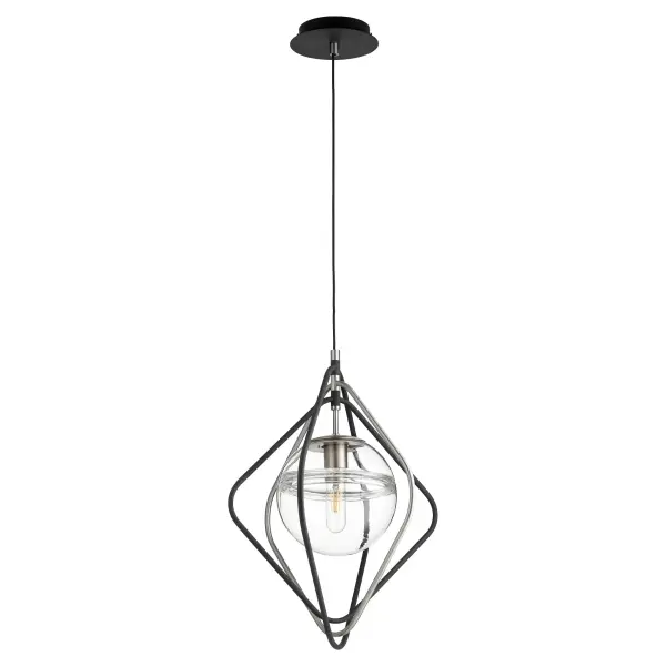 The Gimble pendant combines contemporary style with industrial flair through its abstract geometric cage design. The black and satin nickel finish creates visual interest while the adjustable cord offers installation flexibility.