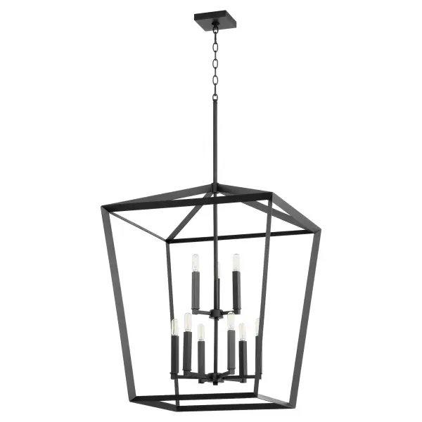 The Manor 9-light chandelier blends traditional elegance with modern simplicity through its open-frame design and noir finish. Interchangeable candle sleeves add versatility, making it perfect for farmhouse or transitional spaces.