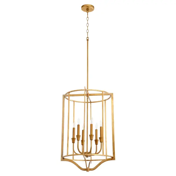 The Marquee pendant combines timeless design with striking Gold Leaf finish. Its 6-light candelabra configuration and open drum silhouette deliver generous illumination without overwhelming your space. Perfect for creating warm ambiance.
