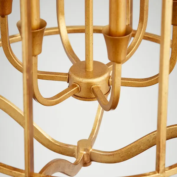 The Marquee pendant combines timeless design with striking Gold Leaf finish. Its 6-light candelabra configuration and open drum silhouette deliver generous illumination without overwhelming your space. Perfect for creating warm ambiance. - alternate view