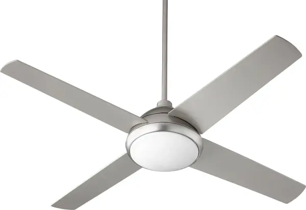 The Quest 52" ceiling fan delivers modern minimalist design with efficient airflow and ambient lighting. Its clean lines, satin nickel finish, and frosted diffuser create a sophisticated look perfect for contemporary interiors.