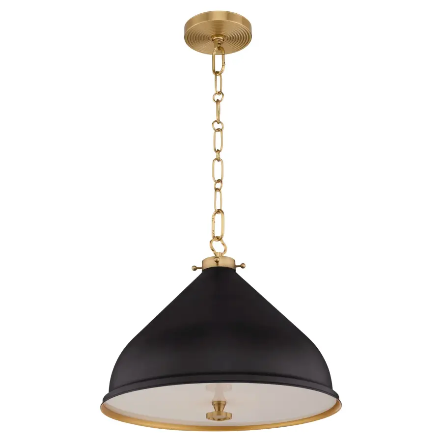 Bonnel 16" Pendant in Matte Black with Aged Brass - Image 1