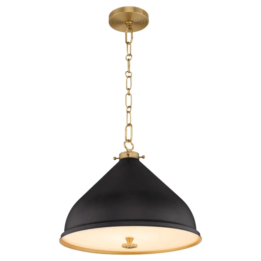 Bonnel 16" Pendant in Matte Black with Aged Brass - Image 2