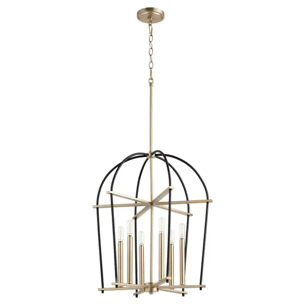 Elegant Art Deco Entry Chandelier with Sophisticated Two-Tone Finish