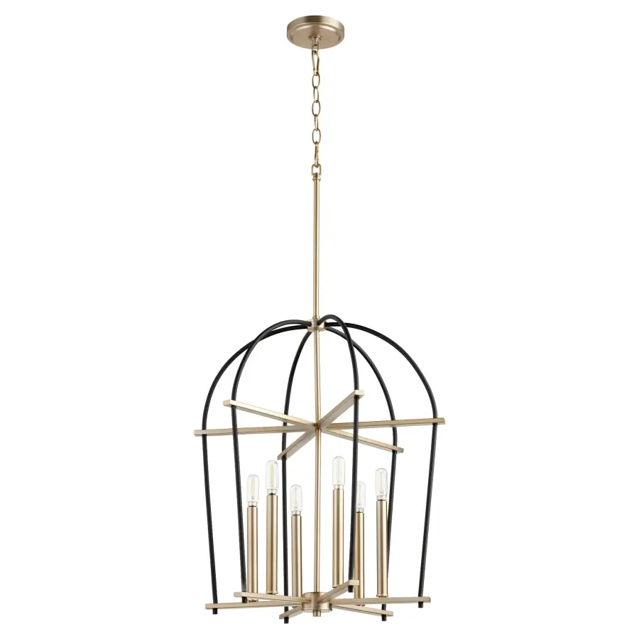 Elegant Art Deco Entry Chandelier with Sophisticated Two-Tone Finish