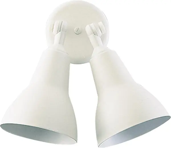 This compact industrial ceiling mount combines form and function with its directional two-shade design. The clean white finish and adjustable hanging arm make it perfect for task lighting over kitchen islands or dining areas. Wet-rated for outdoor use.