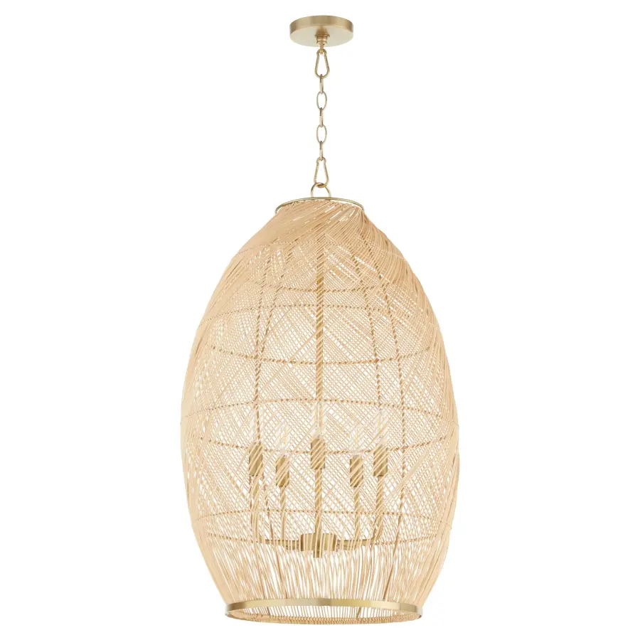 Rattan 5-Light Pendant in Aged Brass