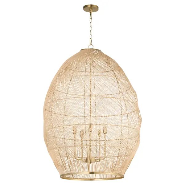 Rattan 5-Light Pendant in Aged Brass - Image 1