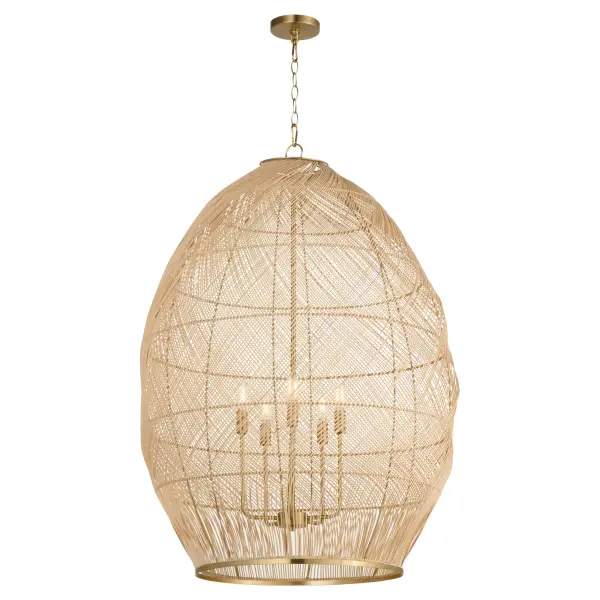 Rattan 5-Light Pendant in Aged Brass - Image 2