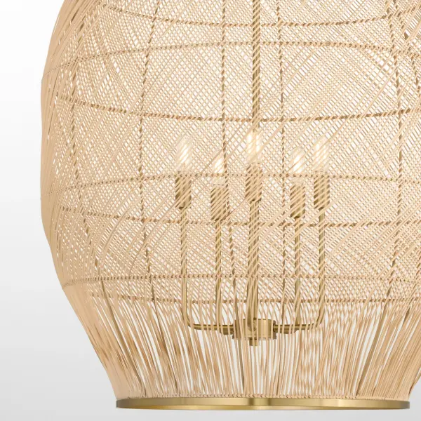 Rattan 5-Light Pendant in Aged Brass - Image 3