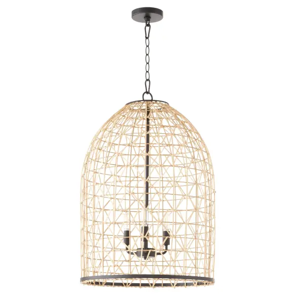 Rattan 3-Light Pendant in Matte Black - Image 1