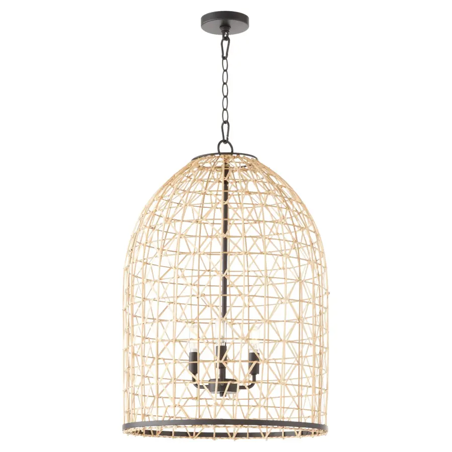 Rattan 3-Light Pendant in Matte Black - Image 2