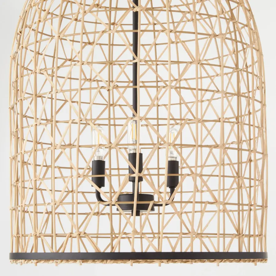 Rattan 3-Light Pendant in Matte Black - Image 3