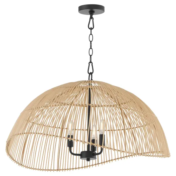 Rattan 3-Light Pendant in Matte Black - Image 2