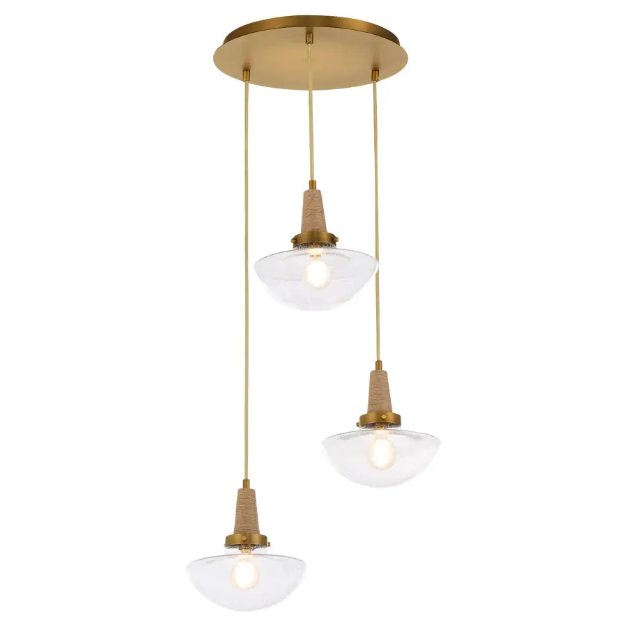 Stockport 3-Light Pendant in Brushed Brass - Image 2