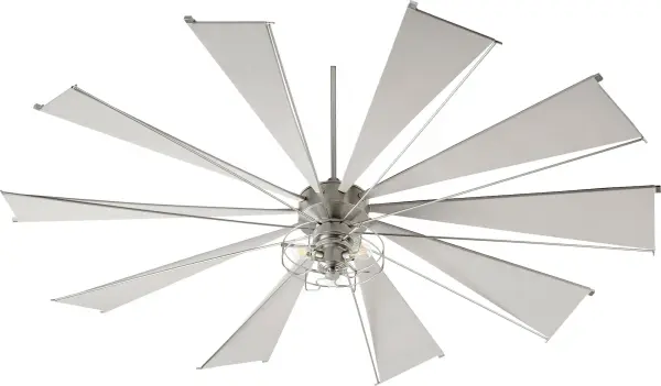 The Mykonos 92" ceiling fan makes a bold architectural statement with its dramatic 10-blade design. Built for large residential and commercial spaces, it combines powerful air circulation with quiet operation and sleek transitional styling. - alternate view