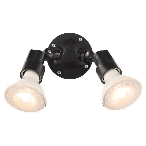 This practical 2-light outdoor wall mount delivers reliable illumination with wet-rated protection. The matte black finish and industrial design make it ideal for functional outdoor lighting needs. - alternate view