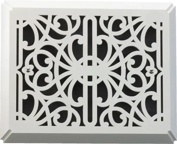 A practical flush mount door chime featuring a protective grill design in Studio White finish. Ideal for modern homes seeking an unobtrusive notification system that blends seamlessly with contemporary interiors.