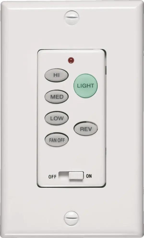 This 2-wire wall control offers comprehensive fan management with 3-speed control, forward/reverse function, and integrated light dimming up to 100W. Easy installation using existing wiring makes it ideal for retrofit applications.