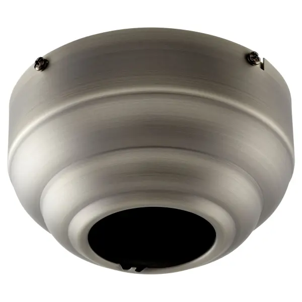 This slope ceiling adapter enables safe ceiling fan installation on angled ceilings up to 45 degrees. Compact 6" x 3.25" design in Antique Silver finish provides functional support while maintaining aesthetic appeal.