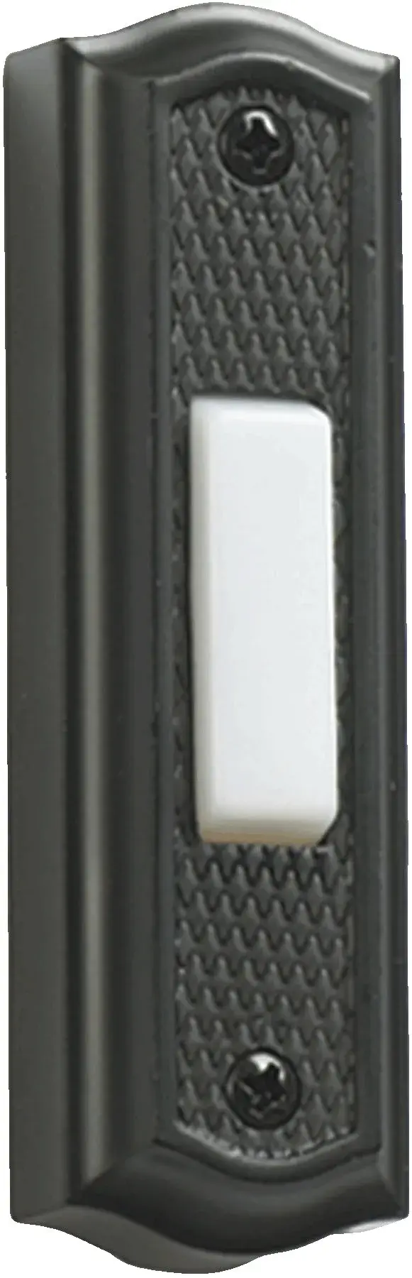 This traditional zinc door chime button features an Old World finish that adds timeless elegance to any entryway. Durable metal construction ensures reliable performance in outdoor conditions.