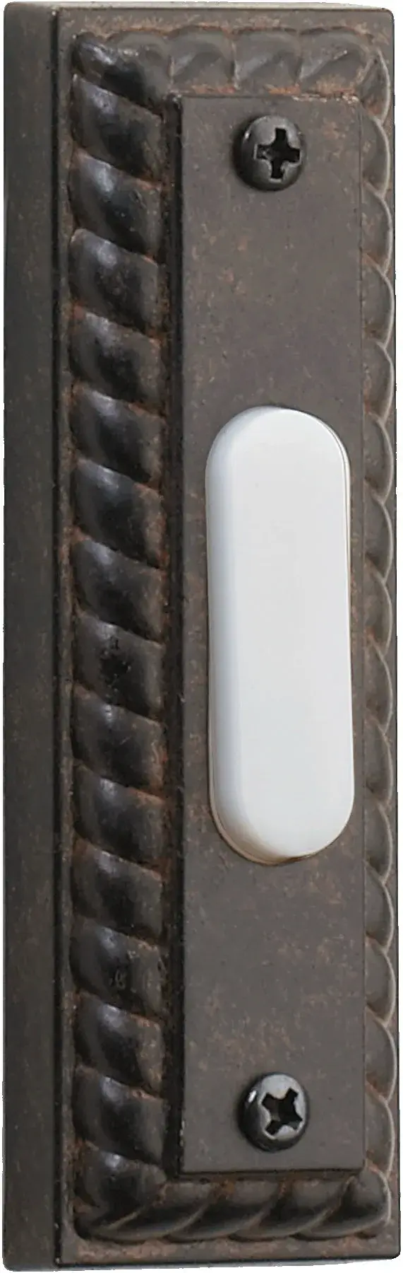 A timeless traditional-style door chime button that provides reliable visitor notification. The rectangular design complements classic architectural styles and offers straightforward installation.