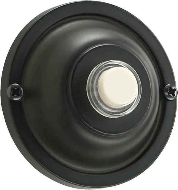 A timeless door chime button featuring a traditional round design with an Old World finish. Simple, functional, and built to complement classic architectural styles at an accessible price point.